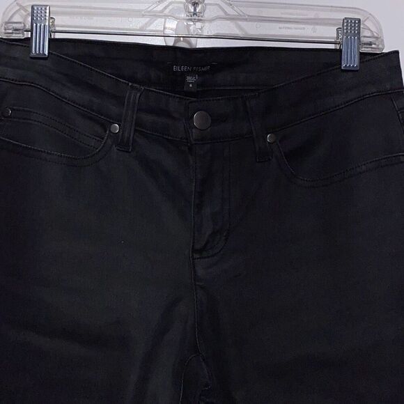 Eileen Fisher Women's Black Organic Cotton Blend Wax Coated Skinny Jeans Size 8 - Picture 5 of 10